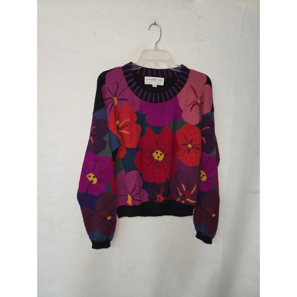 Peruvian Connection Sweater Womens‎ Large Black Floral Alpaca Wool Handmade Knit